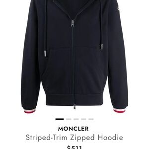 Moncler Navy Striped-Trim Hoodie